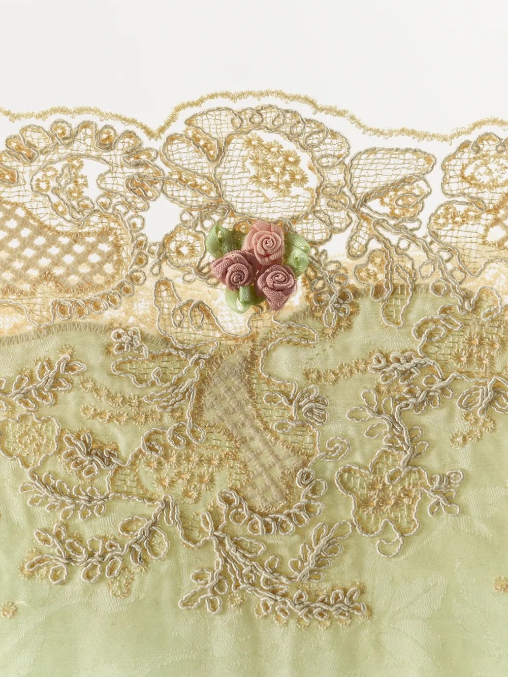 Zara ZW Collection Women’s Pistachio Green Slip with Gold Lace Trim - Picture 3 of 5